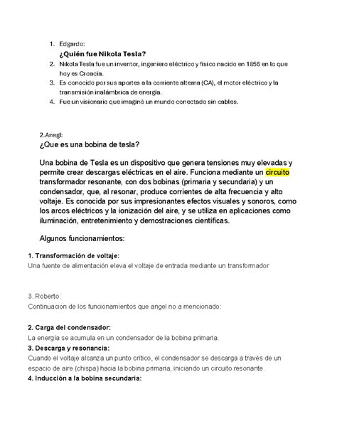 Título: 1. Nikola Tesla y la Bobina de Tesla: Innovaciones y Usos en la