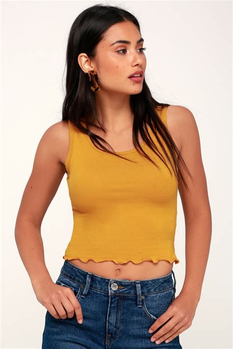 Cute Yellow Crop Top Crop Tank Top Lettuce Edge Tank Top Lulus