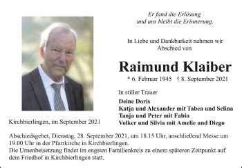 Traueranzeigen Von Raimund Klaiber Schwaebische De Trauerportal