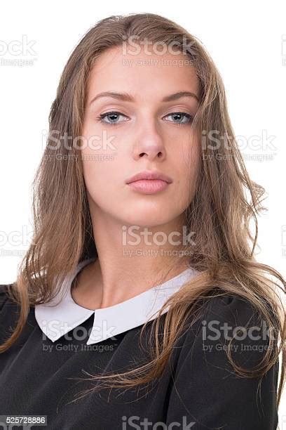 Closeup Portrait Of Sad And Depressed Woman Isolated On White Stock