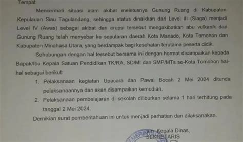 Akibat Erupsi Gunung Ruang Sitaro Peringatan Hardiknas 2024 Tomohon