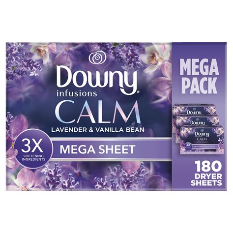 Downy Infusiones Mega Dryer Sheets Fabric Softener Calm Lavender And