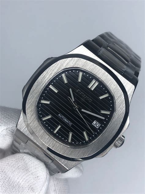 Custom Seiko Nautilus Mod Black Dial