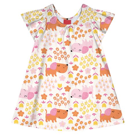 Vestido Infantil Kyly Meia Malha Estampa Cachorrinhos