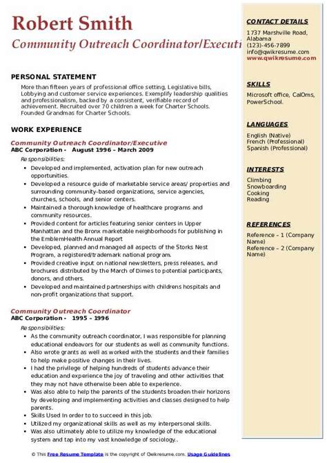 Community Outreach Coordinator Resume Samples Qwikresume