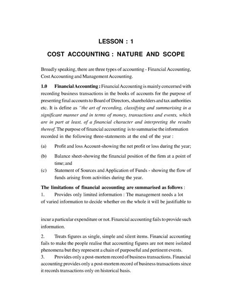 Cost Accounting Lesson 1 Lesson 1 Cost Accounting Nature And