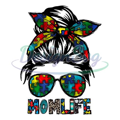 Mom Life Autism Puzzle Glasses Messy Bun Png Designsvg