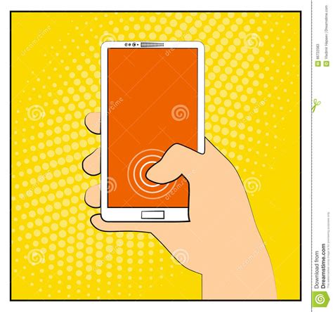 Comic Smartphone Phone With Halftone Shadows Hand Holding Smartphone