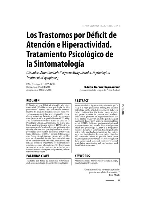 Pdf Los Trastornos Por Déficit De Atención E Hiperactividad Tratamiento Psicológico De Su