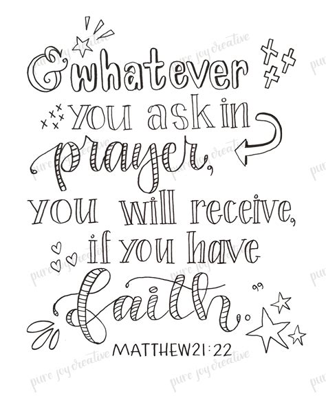 Whatever You Ask In Prayer Matthew 2122 Printable Coloring Etsy