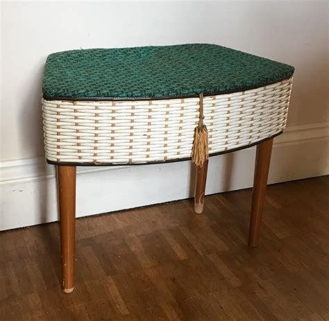 Vintage 1950s 1960s Mid Century Sewing Box Stool Tapered Legs Retro