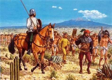 Hernán Cortés and the conquistadores march on Mexico with their