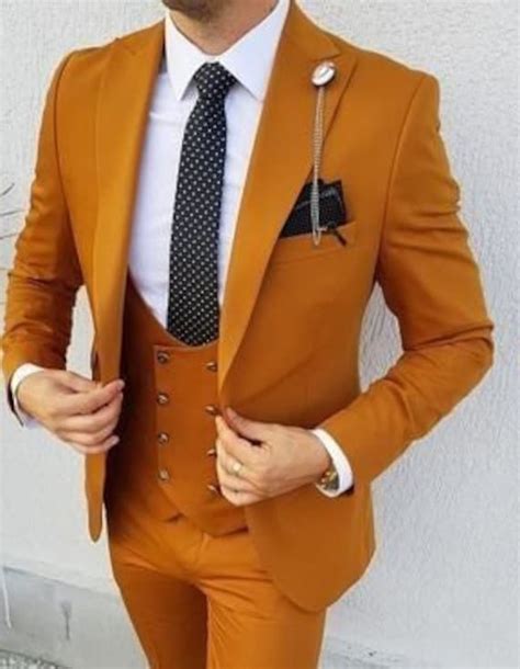 Men Suits Mustard Yellow 3 Piece Beach Wedding Suit Groom Wear Etsy UK