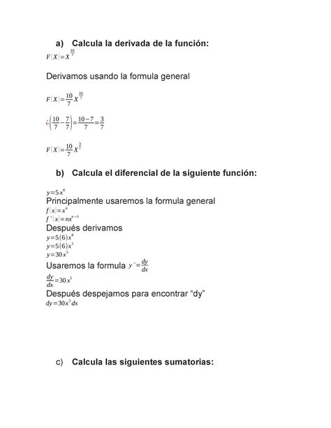 M7 Cálculo Integral Fin B A Calcula La Derivada De La Función F X