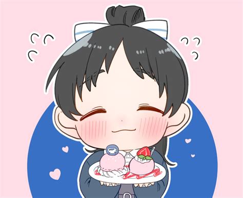 Safebooru 1girl 3 Black Hair Blue Jacket Blush Bow Chibi Closed Eyes