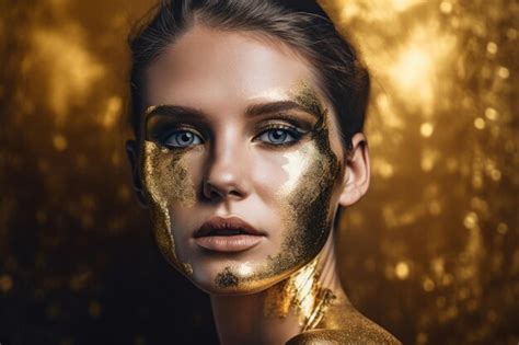 Premium Ai Image Portrait Of A Fierce Woman With Bold Golden Makeup