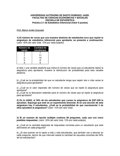 Práctica 21 Estadistica Inferencial Oficial Universidad AutÓnoma De Santo Domingo Uasd