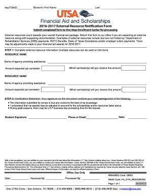 Fillable Online Utsa External Resource Notification Form Fax