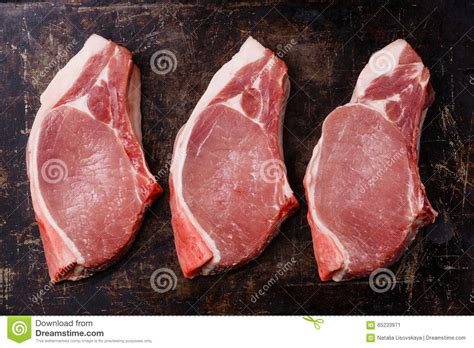 Raw Uncooked Pork Meat Chop Steak On Bone Stock Image Image Of Food