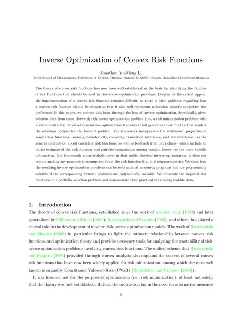 PDF Inverse Optimization Of Convex Risk Functions