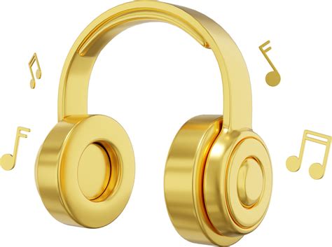 Wireless headphones and flying music notes side view. Gold PNG icon on ...