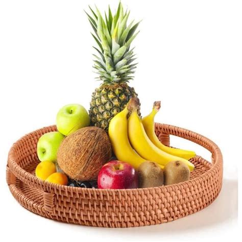 Corbeille Fruits Ronde En Rotin Avec Poign Eplateau De