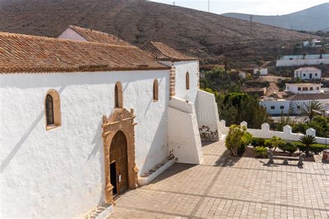 White Church of Betancuria with Background of a Mountain, Fuerteventura, Canary Islands, Spain ...