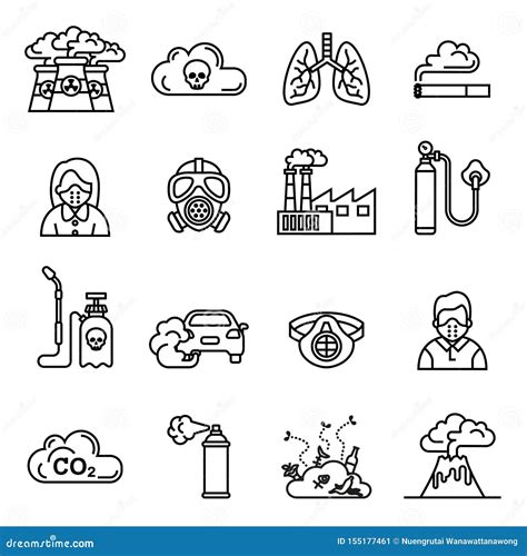 Smog Air Pollution Icons Set Ecology Environment Concept Stock Vector Illustration Of