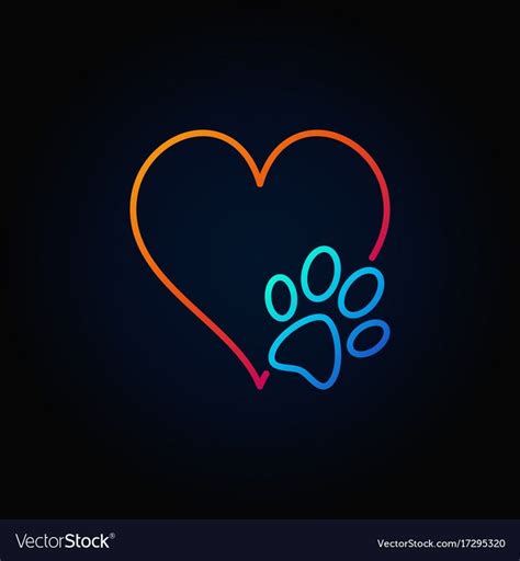 Dog paw with heart outline icon or sign on dark background. Pet love concept symbol. Download a ...