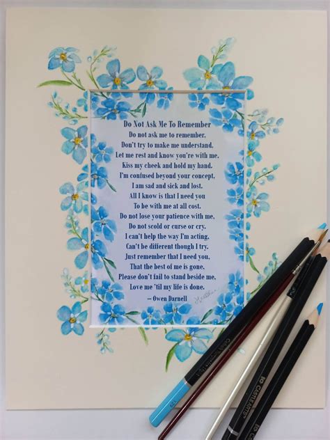 Alzheimer S Dementia Poem And Hand Painted Mount Choice Of 5 Designs Forget Me Not Water