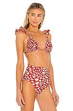 PatBO Spotted Ruffle Bikini Top In Red Cream REVOLVE