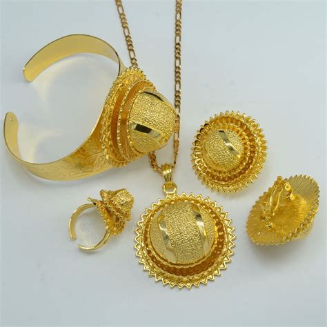 Ethiopian Gold Set Jewelry K Gold Plated Pendant Chain Clip