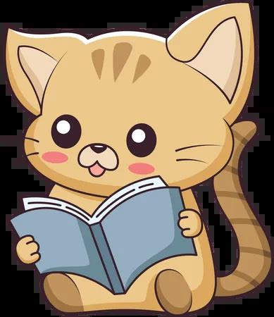 Best Cute Little Cat reading book Illustration download in PNG & Vector format