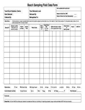 Fillable Online Town Dennis Ma Beach Sampling Field Data Form The