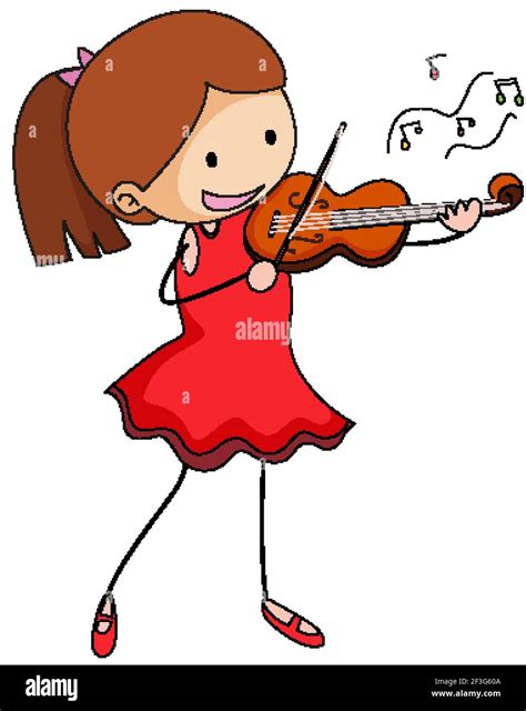 Cute Girl Tocando Violín Doodle Personaje De Dibujos Animados Aislado Ilustración Imagen Vector