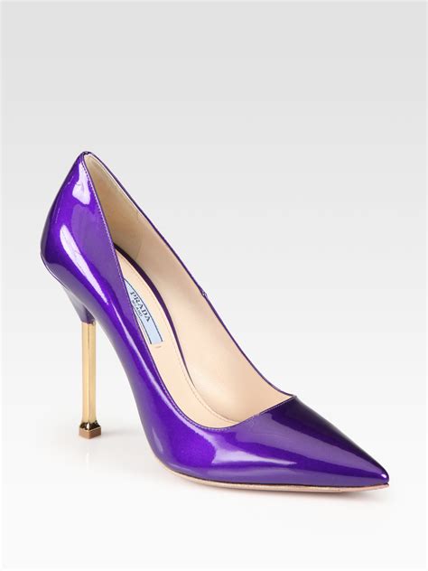 Prada Patent Leather Chrome Heel Pumps In Purple Lyst