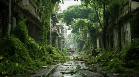 Overgrown With Vegetation And Trees Street In City 30653330 Stock Photo