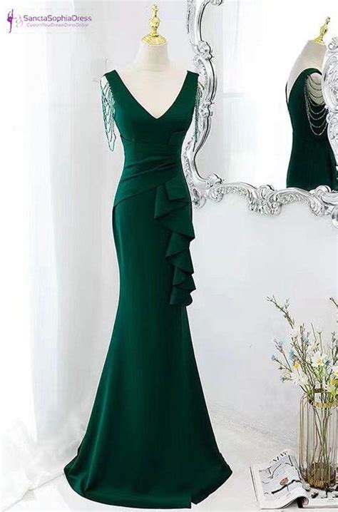 Fit and Flare Deep Green Wedding Party Dress | Green evening gowns, Green evening dress, Long ...