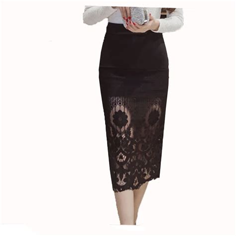 Buy Black Lace Bodycon Pencil Skirts Casual 2017 Sexy