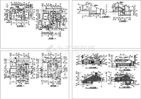 某二层欧式风格别墅建筑施工图纸，共10张图纸别墅建筑土木在线