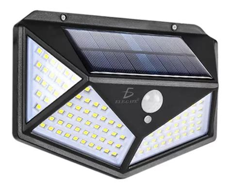 Lámpara Solar 100 Leds Con Sensor Exteriores De Pared Color Negro