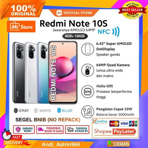 Jual Xiaomi Redmi Note 10S 8 128GB 8GB 128GB GARANSI RESMI NEW SEGEL