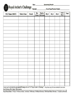 Fillable Online Scores Sca Royal Archer Challenge Scoresheet Sca