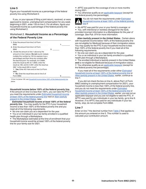 Download Instructions For Irs Form 8962 Premium Tax Credit Ptc Pdf