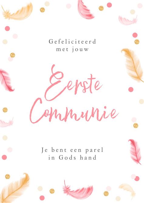 Felicitatiekaart Eerste Communie Veertjes Roze Kaartje Go