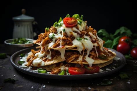 Premium Photo Chicken Tinga Nachos With Refried Beans And Melte