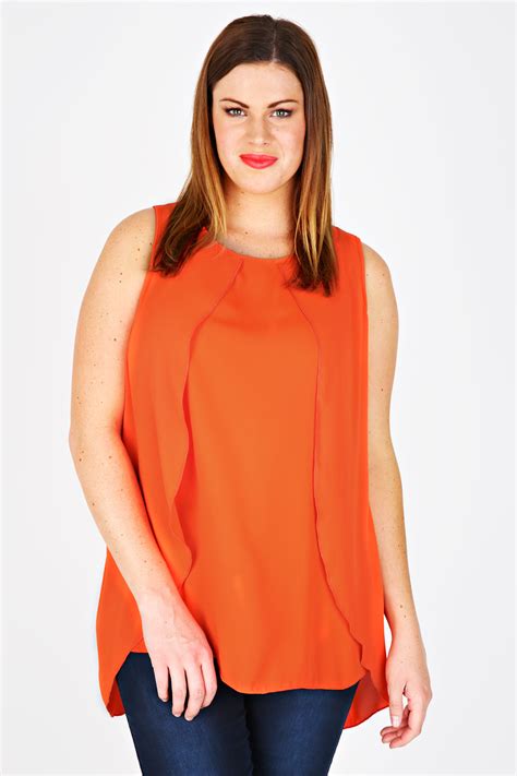 Orange Layered Chiffon Sleeveless Top Plus Size 16 18 20 22 24 26 28 30 32