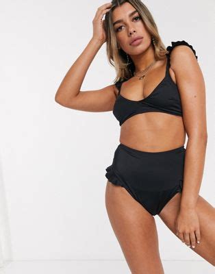 Asos Design Recycled Mix And Match Frill High Waist Bikini Bottom In