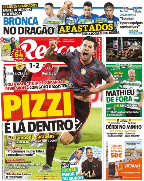 Capa Jornal Record - 10 novembro 2019 - capasjornais.pt