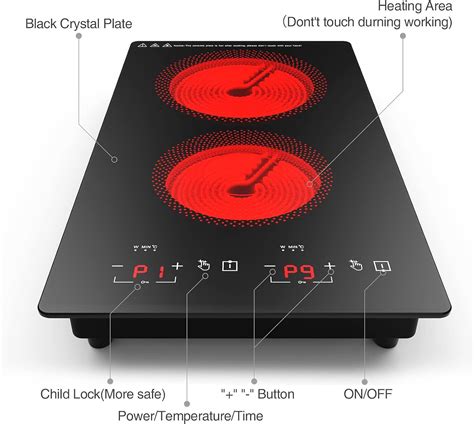 GTKZW Estufa eléctrica de 12 pulgadas con pantalla táctil LED control